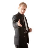 Bedrijfs mens klaar om een overeenkomst te plaatsen stock afbeelding Bedrijfs mens klaar om een overeenkomst te plaatsen stock afbeelding
