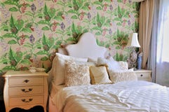 Bedroom In Flowery Style Decoration Royalty Free Stock Photography