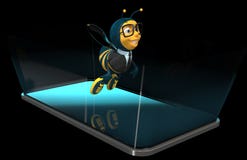 Bee on a phone - 3D Illustration stock illustration Bee on a phone - 3D Illustration stock illustration