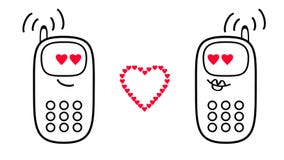 Beeldverhaal mobiele telefoons Gevoel van liefde en harten het 3d teruggeven vector illustratie Beeldverhaal mobiele telefoons Gevoel van liefde en harten het 3d teruggeven vector illustratie