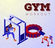 Beeldverhaalbodybuilders die wapens op gymnastiekmachines opleiden royalty-vrije illustratie Beeldverhaalbodybuilders die wapens op gymnastiekmachines opleiden royalty-vrije illustratie