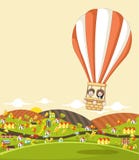 Beeldverhaaljonge geitjes binnen een hete luchtballon royalty-vrije illustratie Beeldverhaaljonge geitjes binnen een hete luchtballon royalty-vrije illustratie