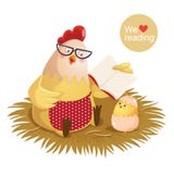 Beeldverhaalkip en kuiken die een boek lezen royalty-vrije illustratie Beeldverhaalkip en kuiken die een boek lezen royalty-vrije illustratie