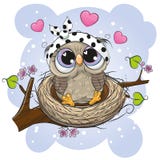 Beeldverhaaluil in een nest op een tak stock illustratie Beeldverhaaluil in een nest op een tak stock illustratie