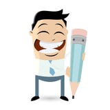 Beeldverhaalzakenman met groot potlood vector illustratie Beeldverhaalzakenman met groot potlood vector illustratie
