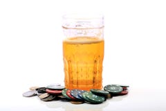 Beer Glass And Casino Chips Royalty Free Stock Photos