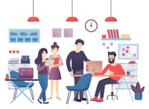 Begrepp av den moderna coworking mitten Idérikt lag i delad arbetsmiljö Vektor för folk i regeringsställning stock illustrationer Begrepp av den moderna coworking mitten Idérikt lag i delad arbetsmiljö Vektor för folk i regeringsställning stock illustrationer