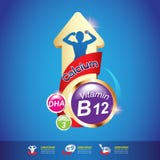 Begrepp Logo Gold Kids för för ungeomegakalcier och vitamin stock illustrationer Begrepp Logo Gold Kids för för ungeomegakalcier och vitamin stock illustrationer