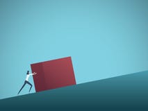 Begreppet för affärsutmaningvektorn med affärskvinnan som att skjuta för sisyphus vaggar stigande Symbol av svårigheten, ambition royaltyfri illustrationer Begreppet för affärsutmaningvektorn med affärskvinnan som att skjuta för sisyphus vaggar stigande Symbol av svårigheten, ambition royaltyfri illustrationer
