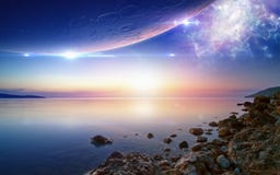 Behang voor omringend en chillout muziek, het gloeien rustige zonsondergang, royalty-vrije stock foto's Behang voor omringend en chillout muziek, het gloeien rustige zonsondergang, royalty-vrije stock foto's