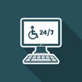 Behinderte on-line-Dienstleistungen 24/7 - Vector flache Ikone lizenzfreie abbildung Behinderte on-line-Dienstleistungen 24/7 - Vector flache Ikone lizenzfreie abbildung