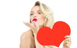 Beijo vermelho do amor do ` s do Valentim do coração da beleza da mulher fotos de stock Beijo vermelho do amor do ` s do Valentim do coração da beleza da mulher fotos de stock