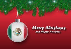 Beira do vetor de ramos e de bola de árvore do Natal com México fl ilustração royalty free Beira do vetor de ramos e de bola de árvore do Natal com México fl ilustração royalty free