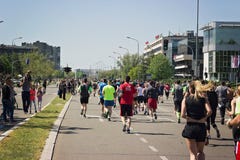 BELGRADE, SERBIA - APRIL 21st, 2018: Marathon runners running on stock images BELGRADE, SERBIA - APRIL 21st, 2018: Marathon runners running on stock images
