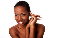 Bella donna africana d'ispirazione sorridente felice immagini stock Bella donna africana d'ispirazione sorridente felice immagini stock