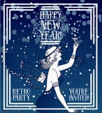 belle affiche pendant la bonne année dans le style d'art déco avec le champagne potable de femme féerique illustration de vecteur belle affiche pendant la bonne année dans le style d'art déco avec le champagne potable de femme féerique illustration de vecteur