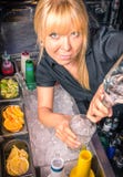 Belle barmaid blonde au travail Image stock Belle barmaid blonde au travail Image stock