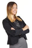 Belle femme de sourire de chef d'affaires ou de soutien de sourire sur le blanc Les bras ont croisé photo stock Belle femme de sourire de chef d'affaires ou de soutien de sourire sur le blanc Les bras ont croisé photo stock