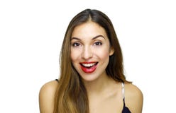 Belle femme enthousiaste heureuse regardant la caméra photos stock Belle femme enthousiaste heureuse regardant la caméra photos stock