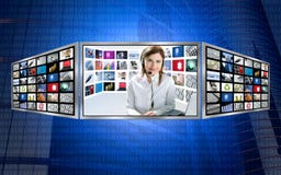 Belle femme rousse des nouvelles TV sur l'affichage 3d illustration stock Belle femme rousse des nouvelles TV sur l'affichage 3d illustration stock