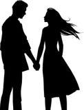 Belle illustration de silhouette de noir de bande dessinée d'un jeune couple tenant des mains illustration stock Belle illustration de silhouette de noir de bande dessinée d'un jeune couple tenant des mains illustration stock