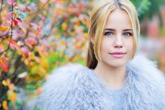 Belle jeune femme sur le fond d'automne photo libre de droits Belle jeune femme sur le fond d'automne photo libre de droits