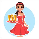 Belle serveuse de fille avec les verres de bière dans une robe rouge sur la bannière, l'affiche ou le stck fraîche d'illustration illustration de vecteur Belle serveuse de fille avec les verres de bière dans une robe rouge sur la bannière, l'affiche ou le stck fraîche d'illustration illustration de vecteur