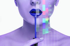 Belles lèvres femelles avec le maquillage et la brosse images libres de droits Belles lèvres femelles avec le maquillage et la brosse images libres de droits