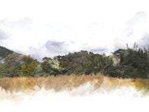 Bello paesaggio astratto del campo sul fondo variopinto della pittura dell'acquerello illustrazione vettoriale Bello paesaggio astratto del campo sul fondo variopinto della pittura dell'acquerello illustrazione vettoriale