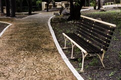 bench on a red brick road in a beautiful outdoor park stock photography bench on a red brick road in a beautiful outdoor park stock photography