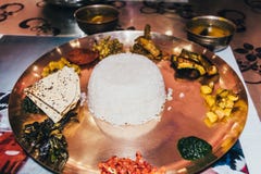 Bengali Vegetarian Traditional Thali. Side View royalty free stock photos Bengali Vegetarian Traditional Thali. Side View royalty free stock photos