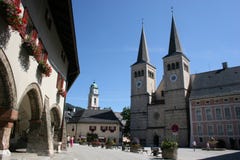 Berchtesgaden With Churches And Castle Stock Photography