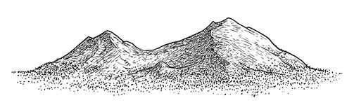 Bergillustration, teckning, gravyr, färgpulver, linje konst, vektor vektor illustrationer Bergillustration, teckning, gravyr, färgpulver, linje konst, vektor vektor illustrationer
