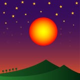Bergmening met grote maan en ster bij nacht vector illustratie Bergmening met grote maan en ster bij nacht vector illustratie