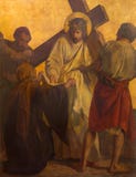 BERLIN, ALLEMAGNE, FÉVRIER - 16, 2017 : La peinture sur la plaque de métal - le Veronica essuie le visage de Jésus images stock BERLIN, ALLEMAGNE, FÉVRIER - 16, 2017 : La peinture sur la plaque de métal - le Veronica essuie le visage de Jésus images stock