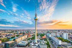 Berlin skyline panorama with TV tower at sunrise, Germany