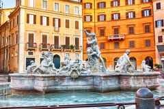Beroemde Piazza Navona met de Fontein van Neptunus, Rome, Italië stock foto's Beroemde Piazza Navona met de Fontein van Neptunus, Rome, Italië stock foto's