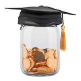 Besparingengeld voor onderwijsconcept Gouden muntstukken binnen glas j vector illustratie Besparingengeld voor onderwijsconcept Gouden muntstukken binnen glas j vector illustratie