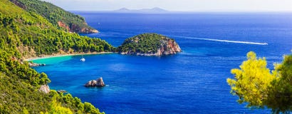 Best of Skopelos island, panorama of beautiful Stafylos beach. royalty free stock images Best of Skopelos island, panorama of beautiful Stafylos beach. royalty free stock images