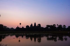 Silhouette Angkor Wat with reflected in lake Siem Reap royalty free stock photos Silhouette Angkor Wat with reflected in lake Siem Reap royalty free stock photos