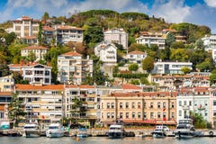 Beutiful modern buildings built on the hills along the Bosphorus strait in Istanbul, Turkey