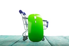 Bezprzewodowa komputerowa mysz w zakupy furze odizolowywającej dalej zdjęcia stock Bezprzewodowa komputerowa mysz w zakupy furze odizolowywającej dalej zdjęcia stock