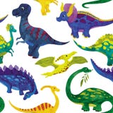 Bezszwowa akwareli ilustracja dinosaury ilustracji Bezszwowa akwareli ilustracja dinosaury ilustracji