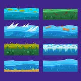 Bezszwowy ocean, morze, woda, fala wektoru tła ustawiający dla UI gry w kreskówce ilustracja wektor Bezszwowy ocean, morze, woda, fala wektoru tła ustawiający dla UI gry w kreskówce ilustracja wektor