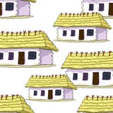 Bezszwowy wzoru dom z pokrywającym strzechą dachem również zwrócić corel ilustracji wektora ilustracja wektor Bezszwowy wzoru dom z pokrywającym strzechą dachem również zwrócić corel ilustracji wektora ilustracja wektor