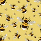 Bezszwowy wzór z dużymi jaskrawymi bumblebees Realistyczni insekty ilustracja wektor Bezszwowy wzór z dużymi jaskrawymi bumblebees Realistyczni insekty ilustracja wektor