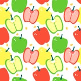Bezszwowy wzór czerwień, kolor żółty i zielony dzwonkowy pieprz z capsicum -, ilustracji Bezszwowy wzór czerwień, kolor żółty i zielony dzwonkowy pieprz z capsicum -, ilustracji