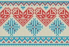 Bezszwowy wzór na temacie wakacyjny walentynki ` s dzień z wizerunkiem norwegu i fairisle wzory Czerwony serce, turquois royalty ilustracja Bezszwowy wzór na temacie wakacyjny walentynki ` s dzień z wizerunkiem norwegu i fairisle wzory Czerwony serce, turquois royalty ilustracja