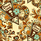 Bezszwowy wzór z doodle potworów błękitnym żółtym brązem Obrazy Stock Bezszwowy wzór z doodle potworów błękitnym żółtym brązem Obrazy Stock