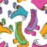 Bezszwowy wzór z retro rolkowymi łyżwami ilustracji Bezszwowy wzór z retro rolkowymi łyżwami ilustracji